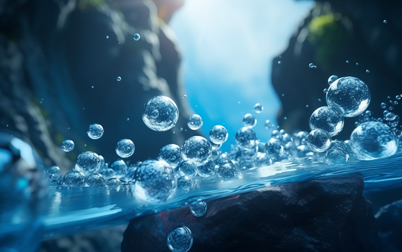 Капли воды с пузырьками кислорода
